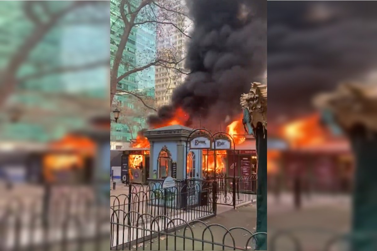 Vila de Natal em parque de Nova York pega fogo. Vídeo