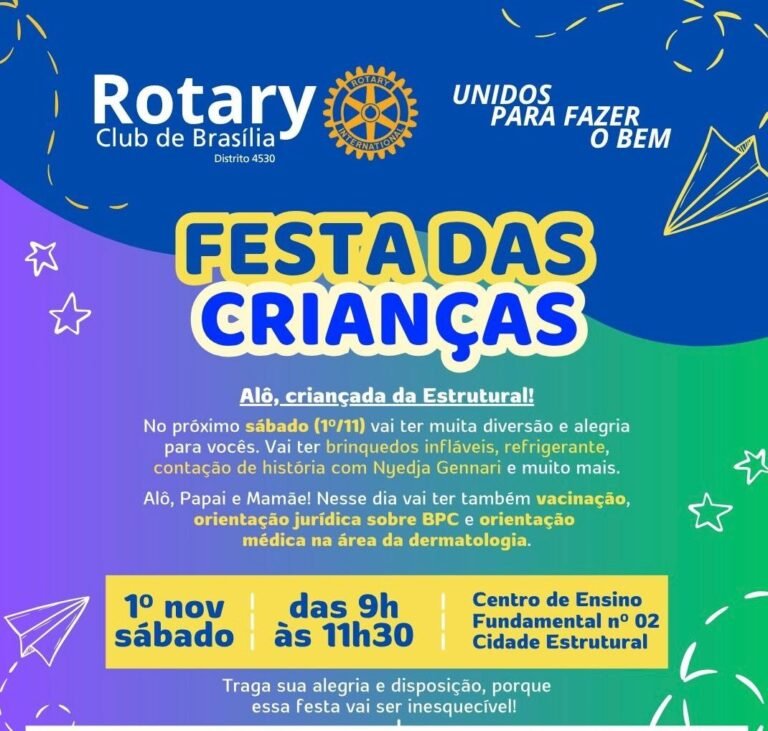 Rotary Club de Brasília promove Festa das Crianças na Cidade Estrutural neste sábado (1º/11)